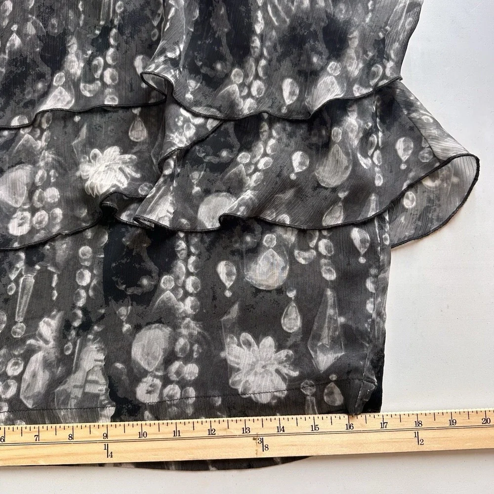 Vintage Y2K Worthington Skirt Size 4 Monochrome Abstract Tiered Chiffon‎ EUC